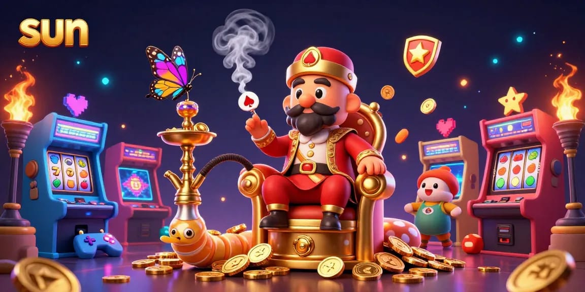 Engage in thrilling casino action with the sun-themed caterpillar master and vibrant gaming elements.