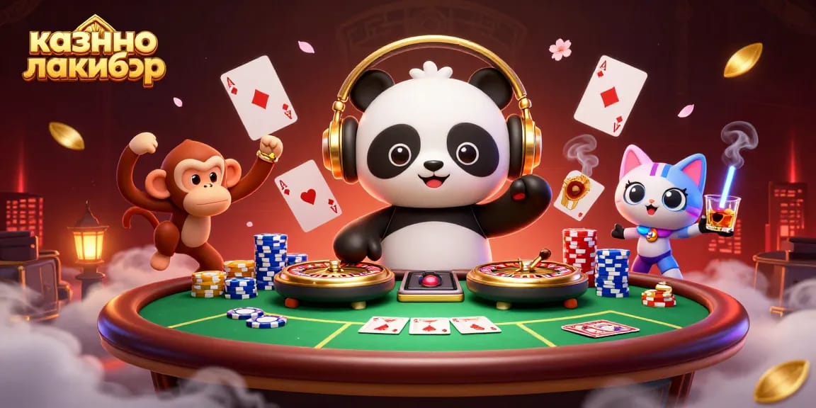 Experience the thrill of казино лакибир with animated characters in a vibrant casino scene.
