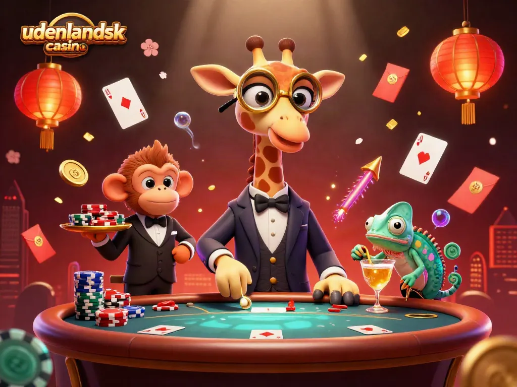 Experience the allure of udenlandsk casino with high-roller giraffe, monkey valet, and chameleon bartender in action.