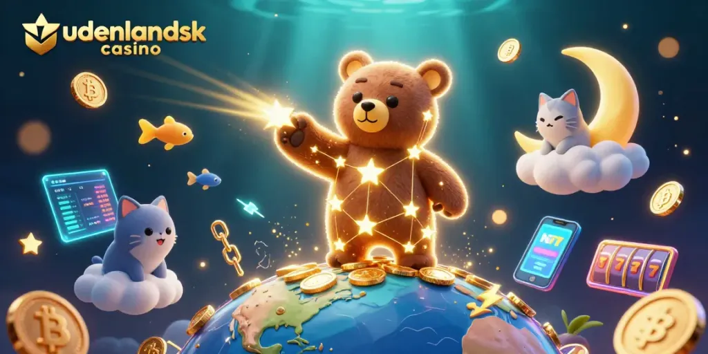 Experience the allure of udenlandsk casino with a vibrant, captivating 3D scene of gambling elements.