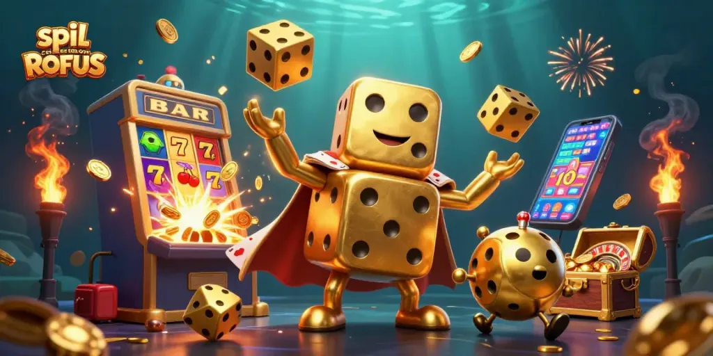 Engage in exciting gaming at spil casino uden om ROFUS with vibrant characters and jackpot elements.