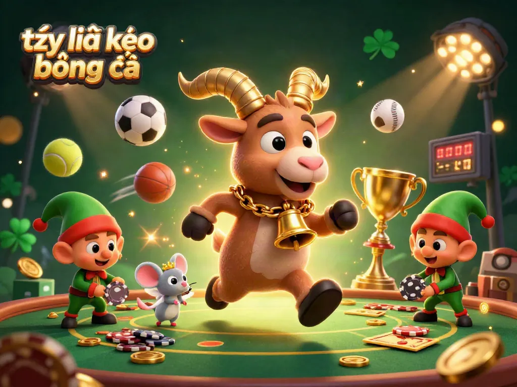 Engage in tỷ lệ kèo bóng đá with a festive scene showcasing a whimsical casino atmosphere filled with sports elements.