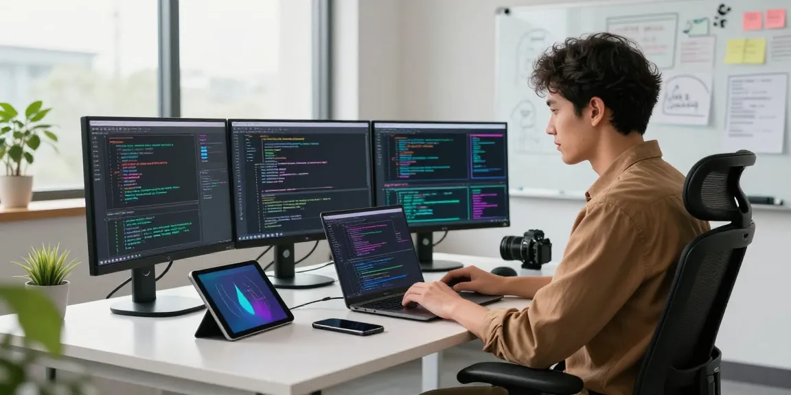 Engaged software engineer coding at a modern workspace highlighting the WPS Official Website concept with productivity tools and collaboration.