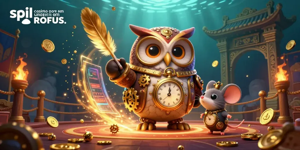 Engage in a colorful adventure at spil casino uden om ROFUS with a time-traveler owl in a steampunk casino world.