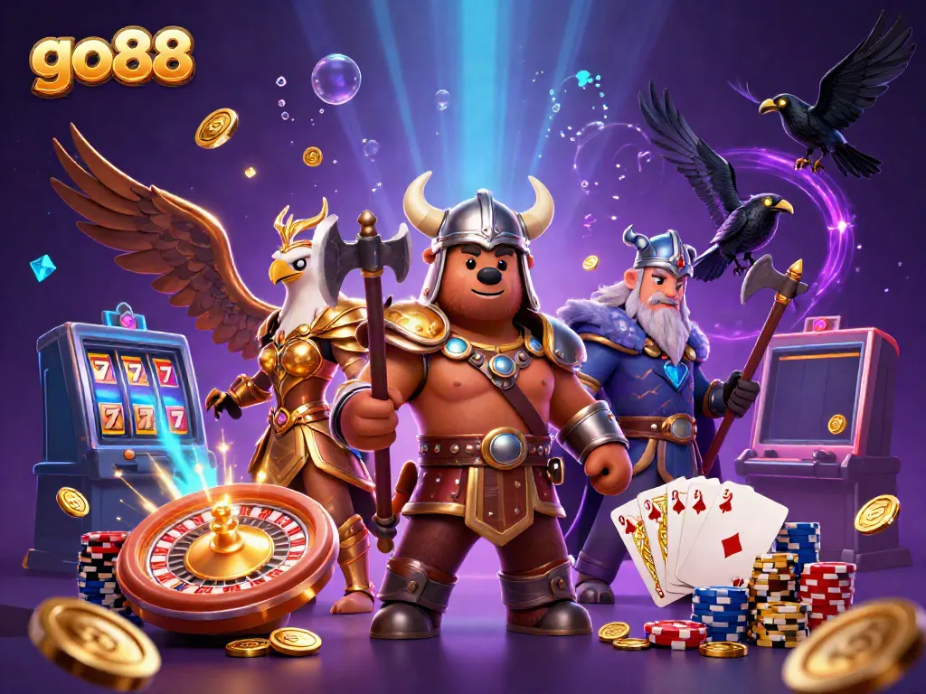 Experience thrilling gameplay with go88's vibrant 3D casino scene showcasing epic characters and dynamic elements.