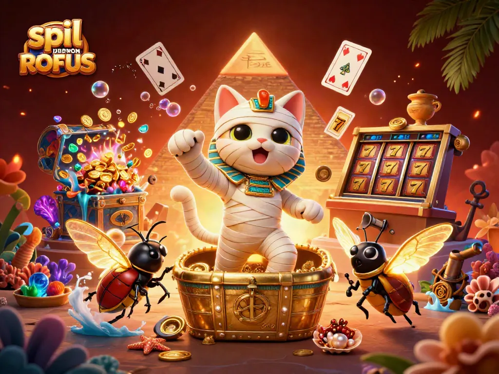 Engage with exciting games at spil casino uden om ROFUS, showcasing vibrant treasure and casino elements.