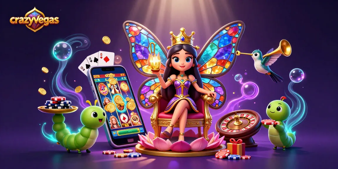 Experience the excitement of crazyvegas with an enchanting 3D illustration filled with vibrant characters and gaming elements.